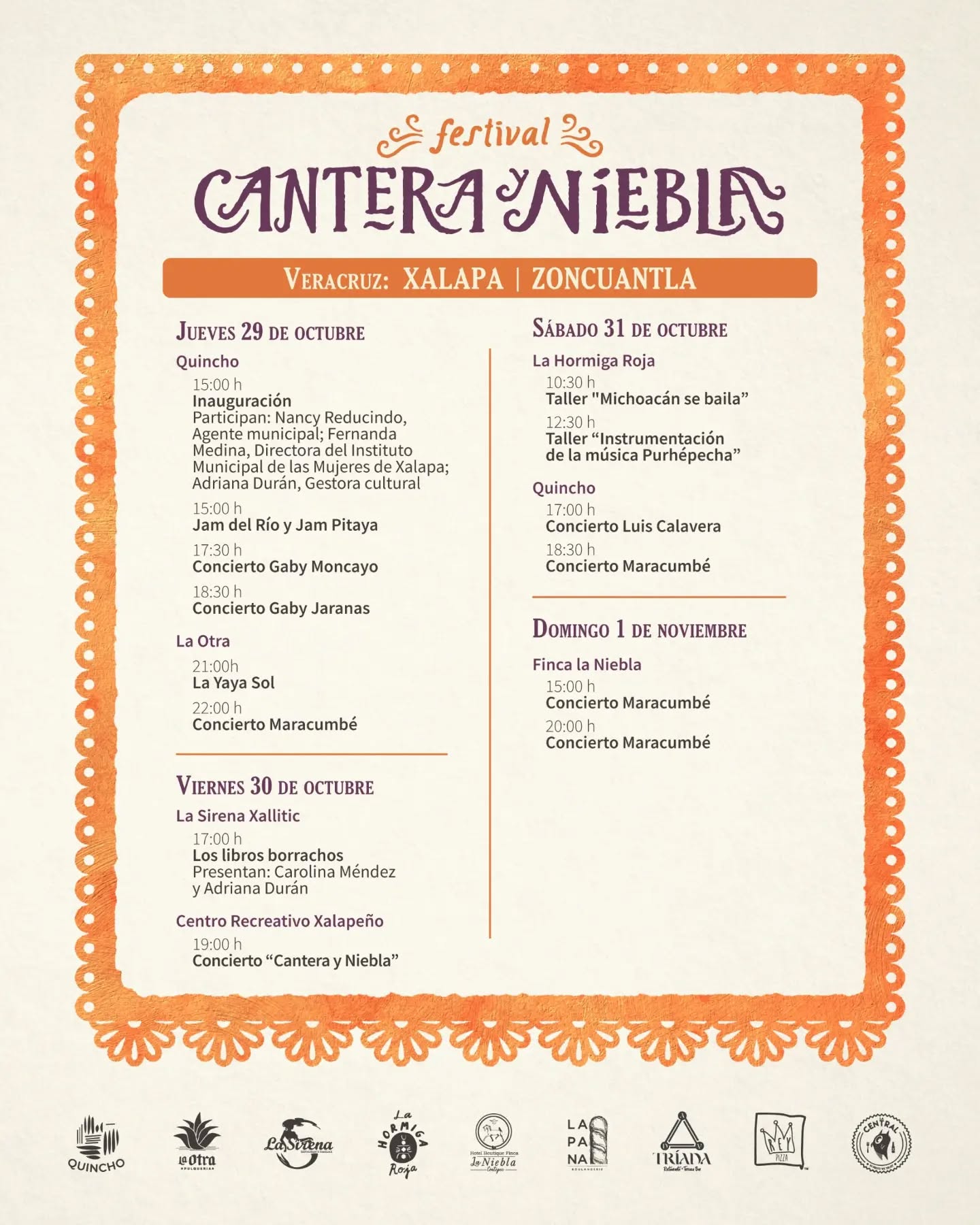 Programa de la etapa Veracruz del Festival Cantera y Niebla